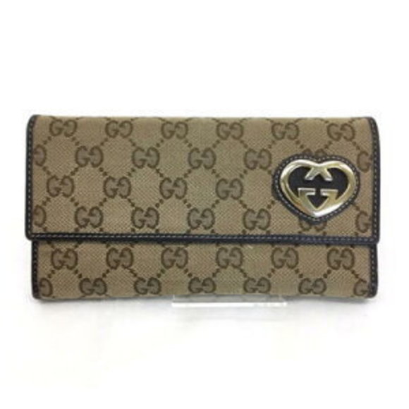 GUCCI Bifold Long Wallet GG Canvas Beige Black - Picture 1 of 7